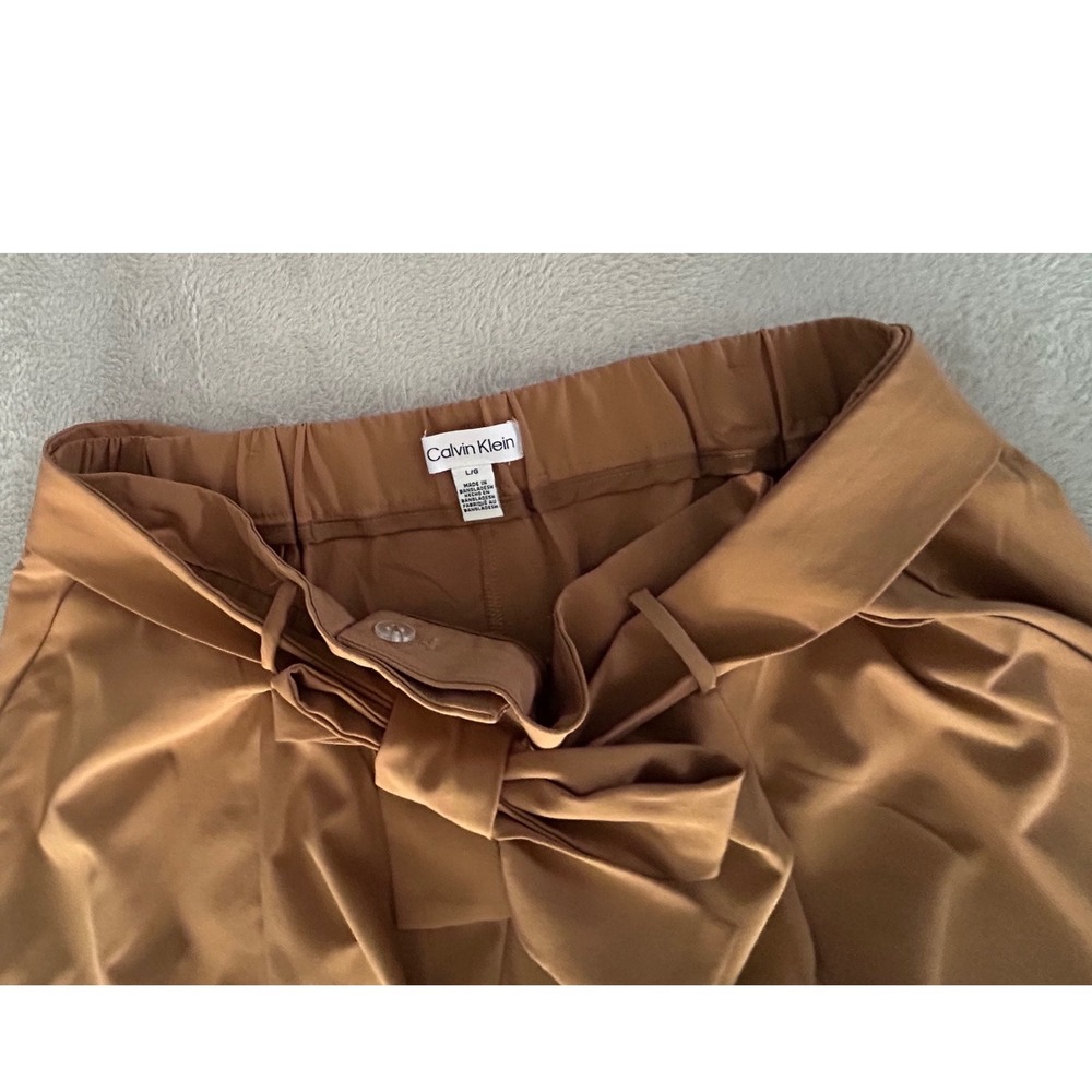 Calvin Klein Womens Camel Tan High Rise Tie Waist Cargo Tapered Pants L Large - Picture 6 of 8
